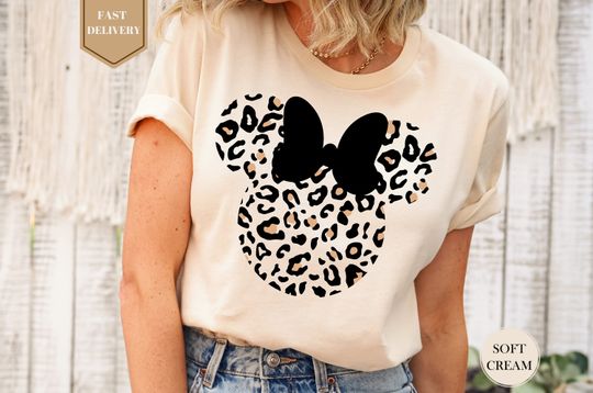 Discover Leopard Print Minnie Mouse Shirt, Cute Disney Mom Shirt, Leopard Minnie Ear Shirt, Leopard Women Shirt, Disney Family Vacation Shirts,