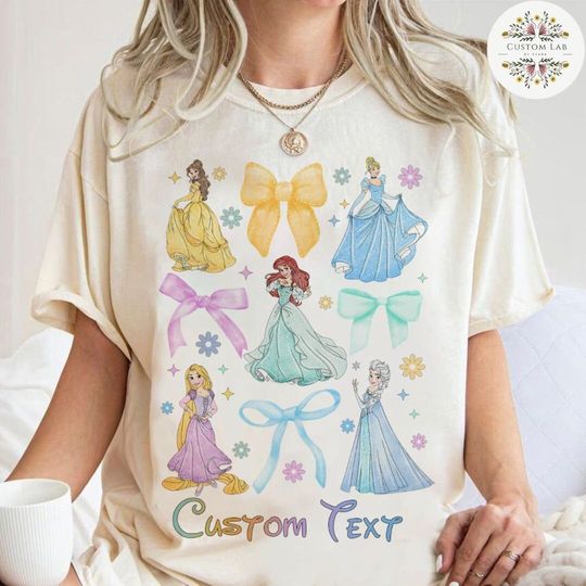 Discover Personalized Watercolor Coquette Bows Disney Princess Shirt, Disney Girl Trip Shirt, WDW Disneyland Princess Birthday Girl, Cinde Belle