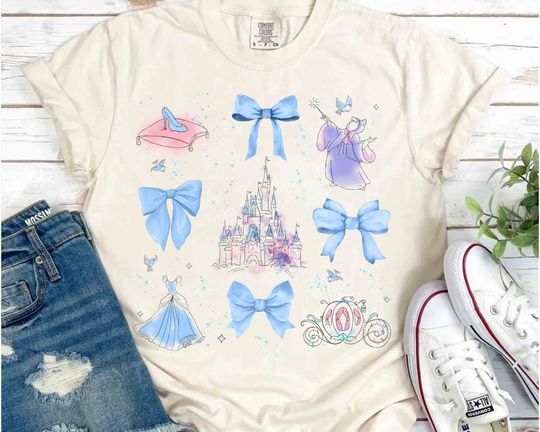 Discover Disney Cinde Watercolor Coquette Bow Shirts, Cinde Princess Shirt, Bibbidi Bobbidi Boo, Magic Kingdom Disneyland Family Trip