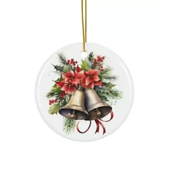 Discover 2.75" Round Ceramic Ornament- Christmas Bells