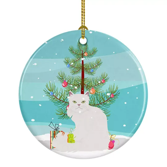 Asian Semi Longhaired Cat Merry Christmas Ceramic Ornament CK4746CO1