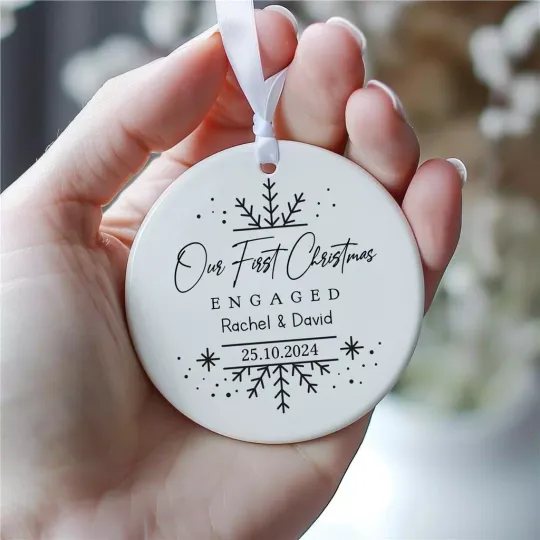 Discover Personalised First Christmas Engaged Ceramic Decoration, Engaged Ornament