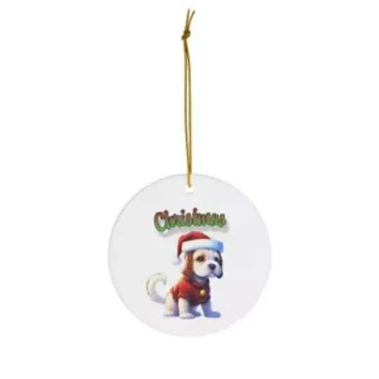 Discover Christmas Pup  Ceramic ornament