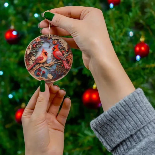 Discover Stunning Cardinals On Christmas Ceramic Ornament
