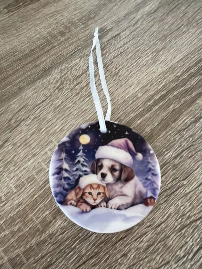 Discover Christmas bauble - Ceramic - Handmade and Gift boxed - Puppy & Kitten