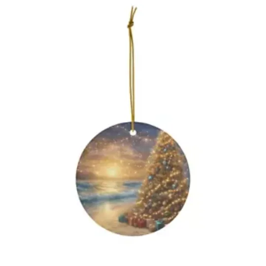 Discover Magical Beach Christmas Round Ceramic Ornament