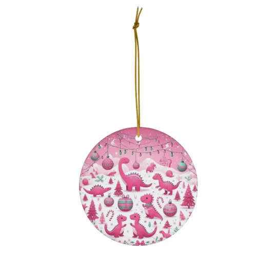 Dino Christmas Ceramic Ornament