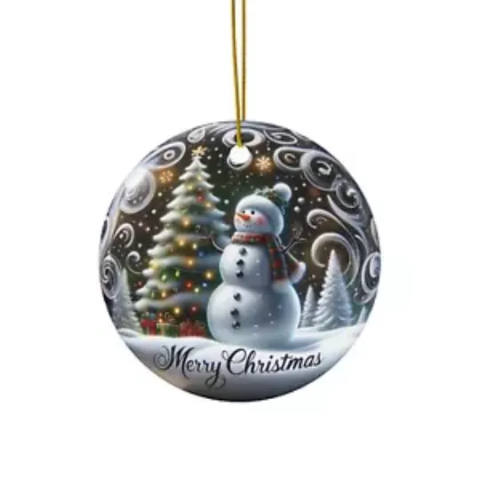 Discover 3D Snowman Ceramic Ornament, Christmas Holiday Decoration, Festive Home Decor