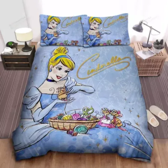 Discover Disney Princess Cinde The Mice Drawing Quilt Duvet Cover Set Super King