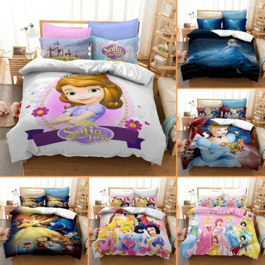 Discover Disney Princess Bedding Set 3 PCS Quilt Duvet Cover Dorm Single Double King