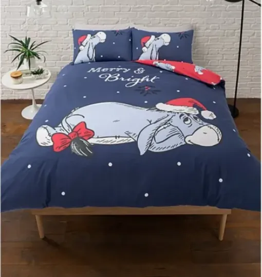 Discover Disney Eeyore Merry & Bright Reversible Duvet Set Single/Double/King100% Cotton