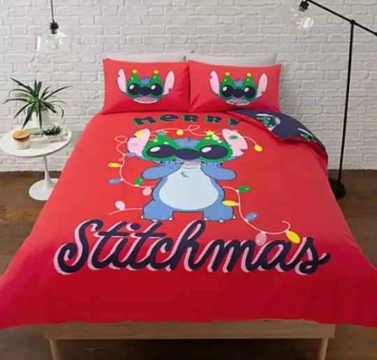 Discover Disney Stitch King Duvet Stitchmas Tree Reversible Set Christmas Bedding Lights