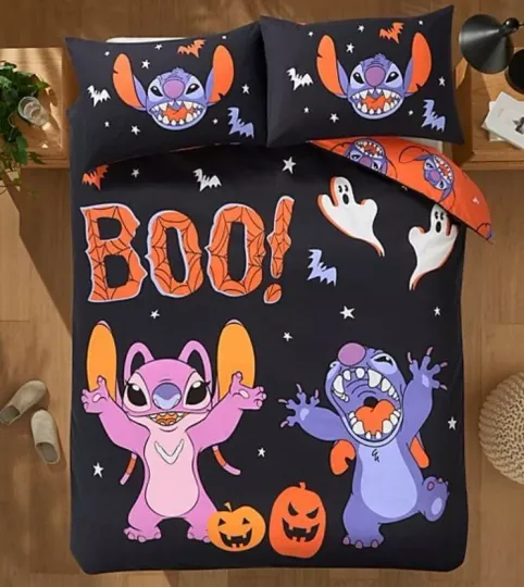 Discover Disney Stitch & Angel Halloween Black Duvet Set King Brand New
