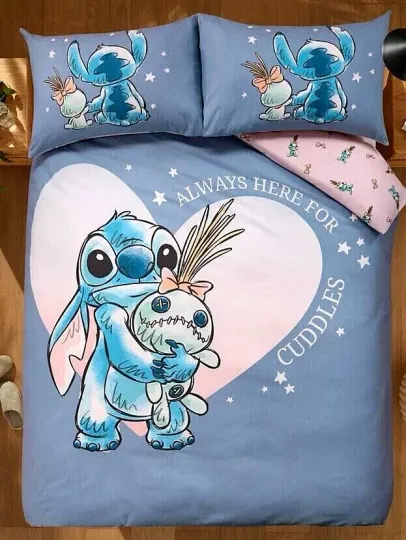 Disney Stitch & Scrump Brush Cotton  100% Cotton Reversible Duvet Cover Set