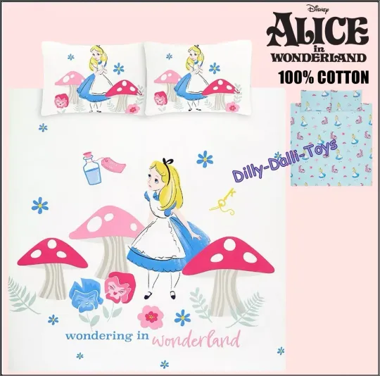 Discover Disney Alice Wondering in Wonderland King Size Duvet Cover Bed Set 100% Cotton