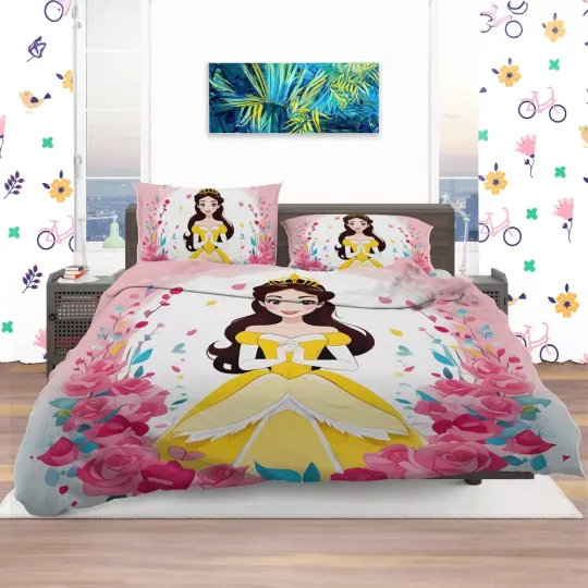 Discover Disney Princess Belle Quilt Duvet Cover Set Super King Home Textiles Bedclothes