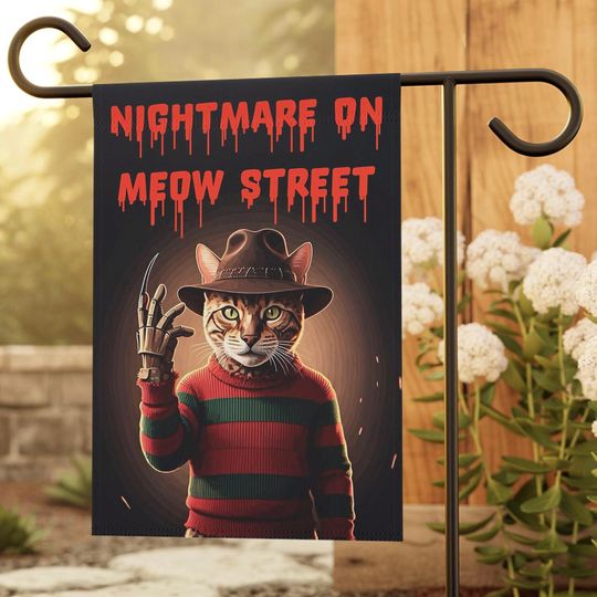 Halloween Garden Flag, Nightmare on Meow Street Cat Garden Flag - Outdoor Halloween Decor