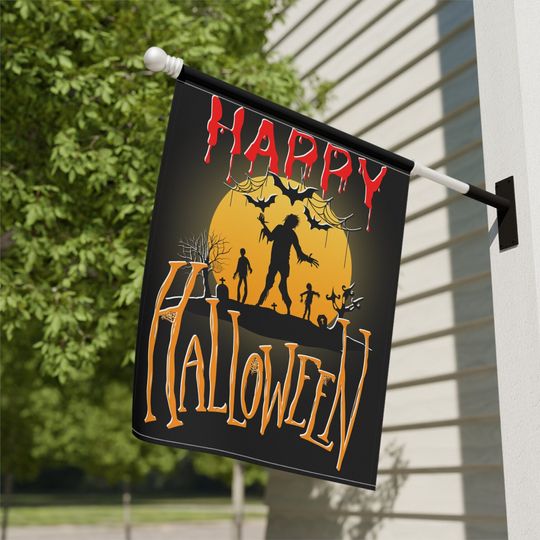 Happy Halloween Zombies House Flag - Outdoor Halloween Decor