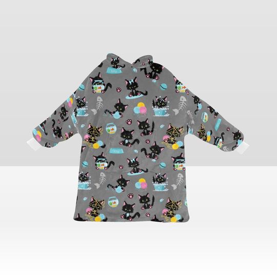 Discover Black cat hooded Blanket Hoodie oversize winter