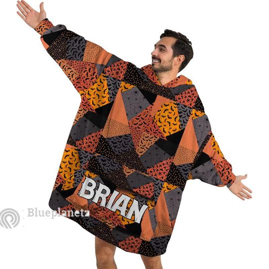 Discover Custom Name Halloween Hoodies Blanket, Personalized Wearable Hoodie Blanket, Custom Halloween Pattern Oversized Blanket