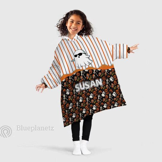 Discover Personalized Wearable Hoodies Blanket, Custom Name Ghost Halloween Hoodie Blanket, Custom Halloween Oversized Blanket, Gift