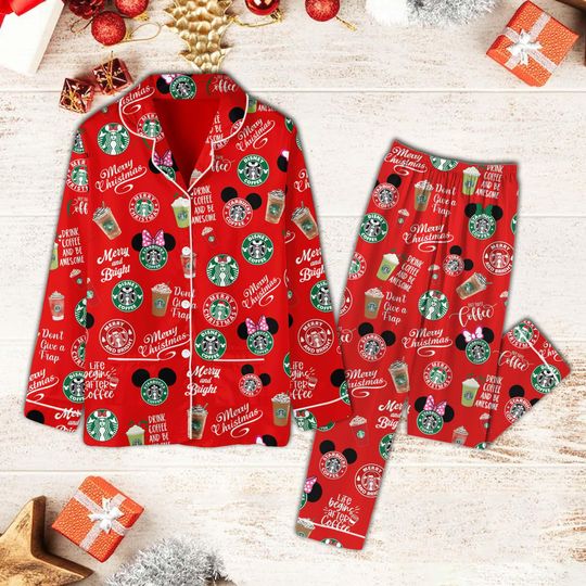 Disney Starbucks Pajamas Set, Starbucks Shirt, Starbucks Pajamas