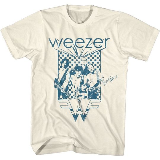 Discover Weezer Blue Checkered Box Natural Adult T-Shirt