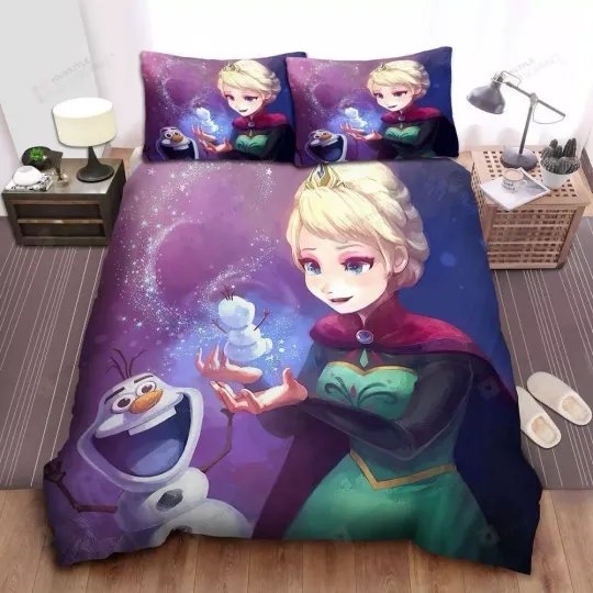 Discover Disney Frozen Elsa Olaf Creating Tiny Snowman Painting Quilt Duvet Cover Set