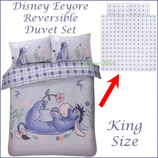 Discover Disney Eeyore King Size Reversible Duvet Cover Winnie The Pooh Bedding NEW