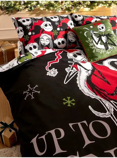Discover Disney Nightmare Before  Up to Snow Good Christmas Reversible Duvet Cover Set