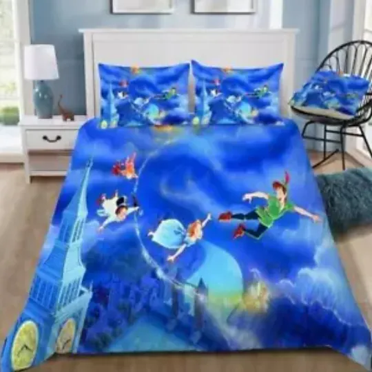 Discover Disney Peter Pan Quilt Duvet Cover Set Bedding King Queen Kids Bedroom Decor