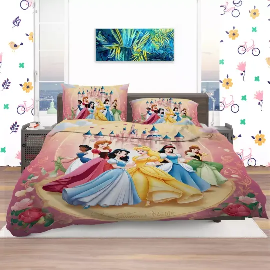 Discover Disney Princess Castle Dreams Quilt Duvet Cover Set Queen Bedding Bedclothes