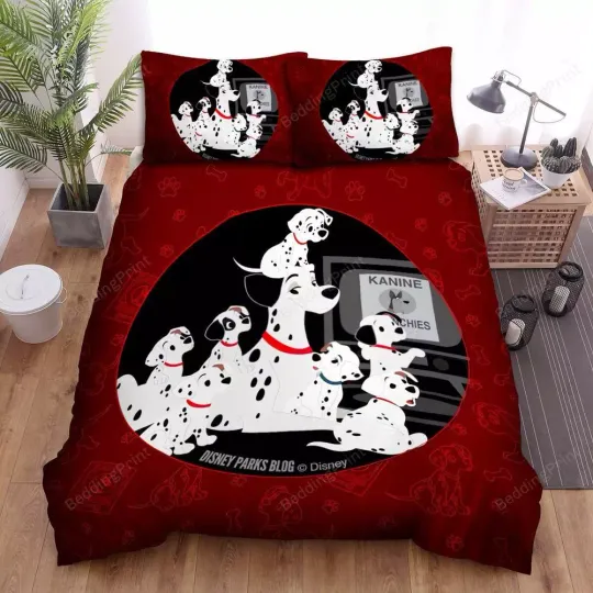 Discover 101 Dalmatians Red Pattern Disney Animated Dogs Quilt Duvet Cover Set