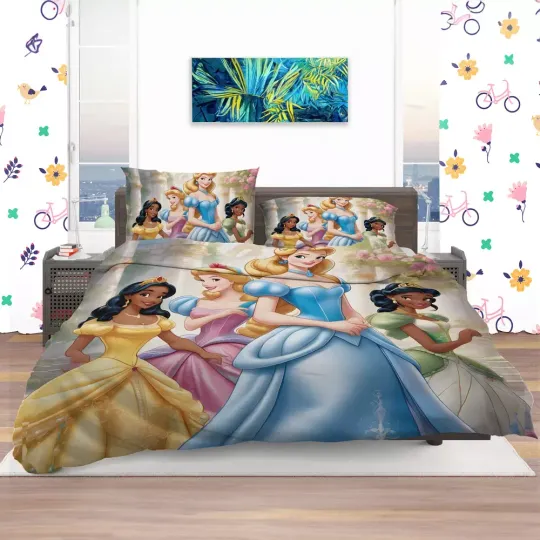 Discover Teen Girls Disney Princess Quilt Duvet Cover Set Bedroom Decor Queen Bed Linen