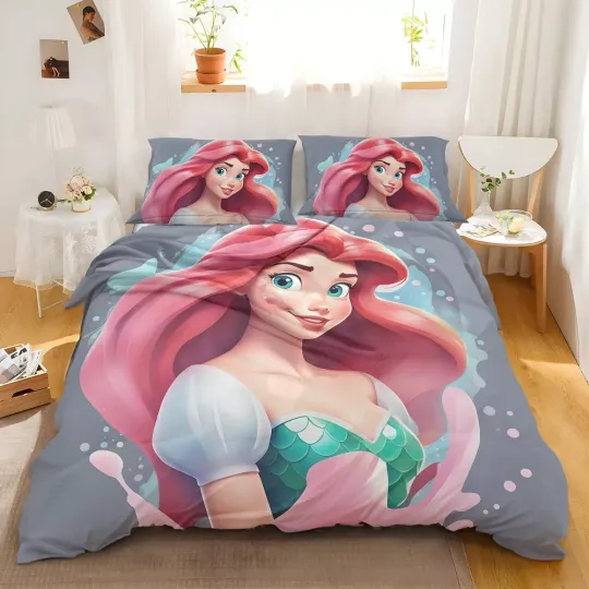 Discover Disney’s Little Mermaid Princess Quilt Duvet Cover Set Single Soft Bedclothes