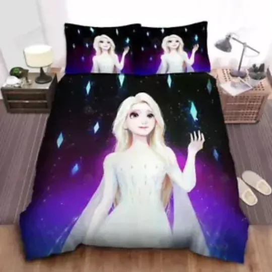 Discover Disney Frozen Elsa In White Dress Digital Illustration Quilt Duvet Cover Set