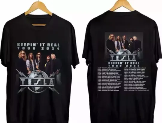 tesla band keepin it real u s tour 2024 tesla 2024 concert t-shirt