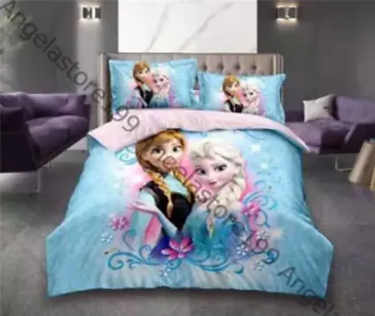 Discover Disney Frozen Elsa Princess Gift Light Blue Quilt Duvet Cover Set Bedroom Decor