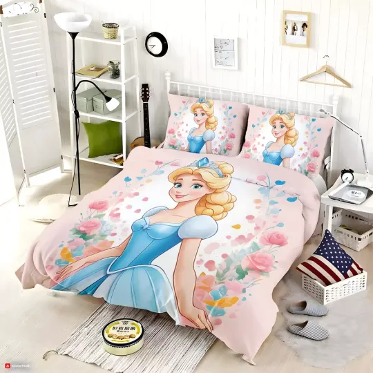 Discover Disney Princess Cinde Movie Themed Quilt Duvet Cover Set King Queen