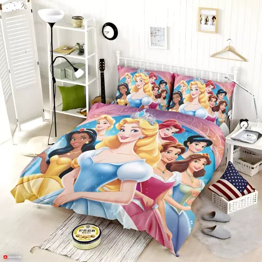Discover Disney Princess Quilt Duvet Cover Set Bedroom Decor Super King Soft Bedding King