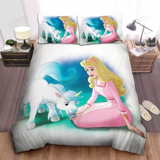 Discover Disney Princess Aurora And The Unicorn Quilt Duvet Cover Set Kids Super King