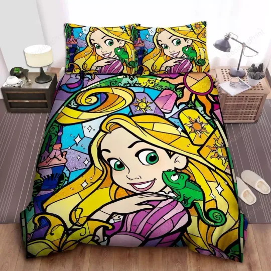 Discover Disney Princess Rapunzel And Pascal Quilt Duvet Cover Set Queen Bedspread