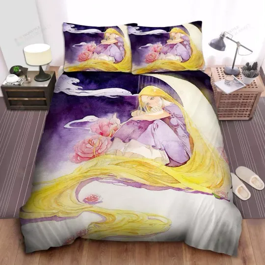 Discover Disney Princess Rapunzel Sitting On The Moon Painting Quilt Duvet Cover Set King