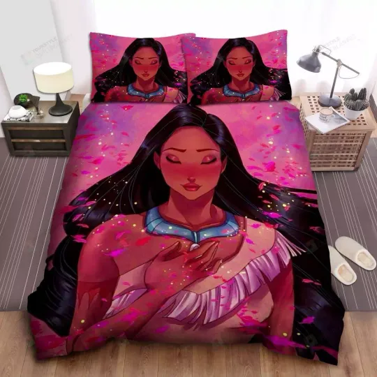 Discover Disney Princess Pocahontas With Pink Leaf Magics Quilt Duvet Cover Set King