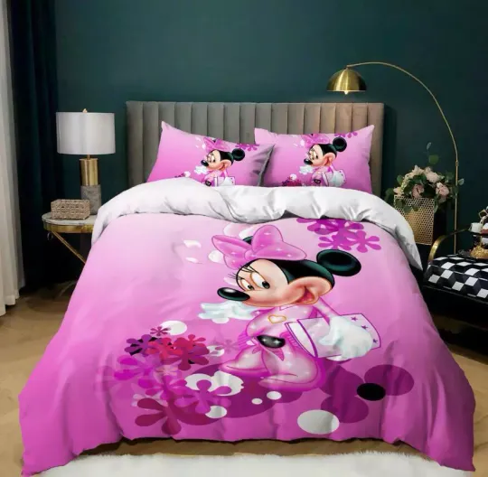 Discover 2Pcs 3Pcs Bedding Set Mickey Minnie Quilt Duvet Cover Single Double King Size UK