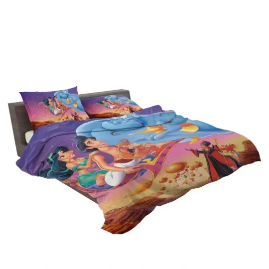 Aladdin Movie Disney Genie Princess Jasmine Quilt Duvet Cover Set Home Textiles