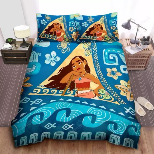 Discover Disney Princess Moana Among Waves Vector Quilt Duvet Cover Set King Pillowcase