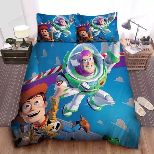 Discover Walt Disney Toy Story Buzz Lightyear Woody Flying Quilt Duvet Cover Set Bedding