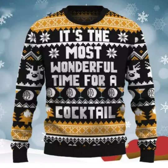 Discover It's The Most Wonderful Time For A Cocktail Ugly Christmas Sweater Size S-5XL