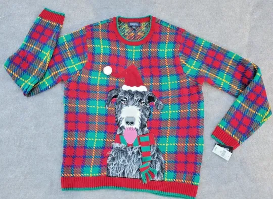 Discover 33 Degrees Ugly Christmas Sweater Furry Dog Irish Wolfhound XXL Knit Kitsch